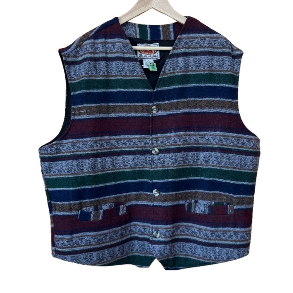 Vintage Paragraff Wool Blend Blanket Stripe patterned vest size XL
